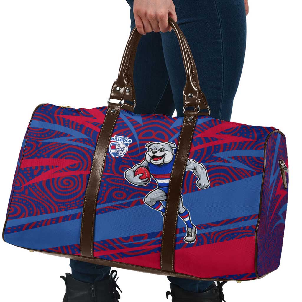 Western Bulldogs Australian Football Travel Bag Tough Bulldog Mascot Art With Indigenous Pattern Art