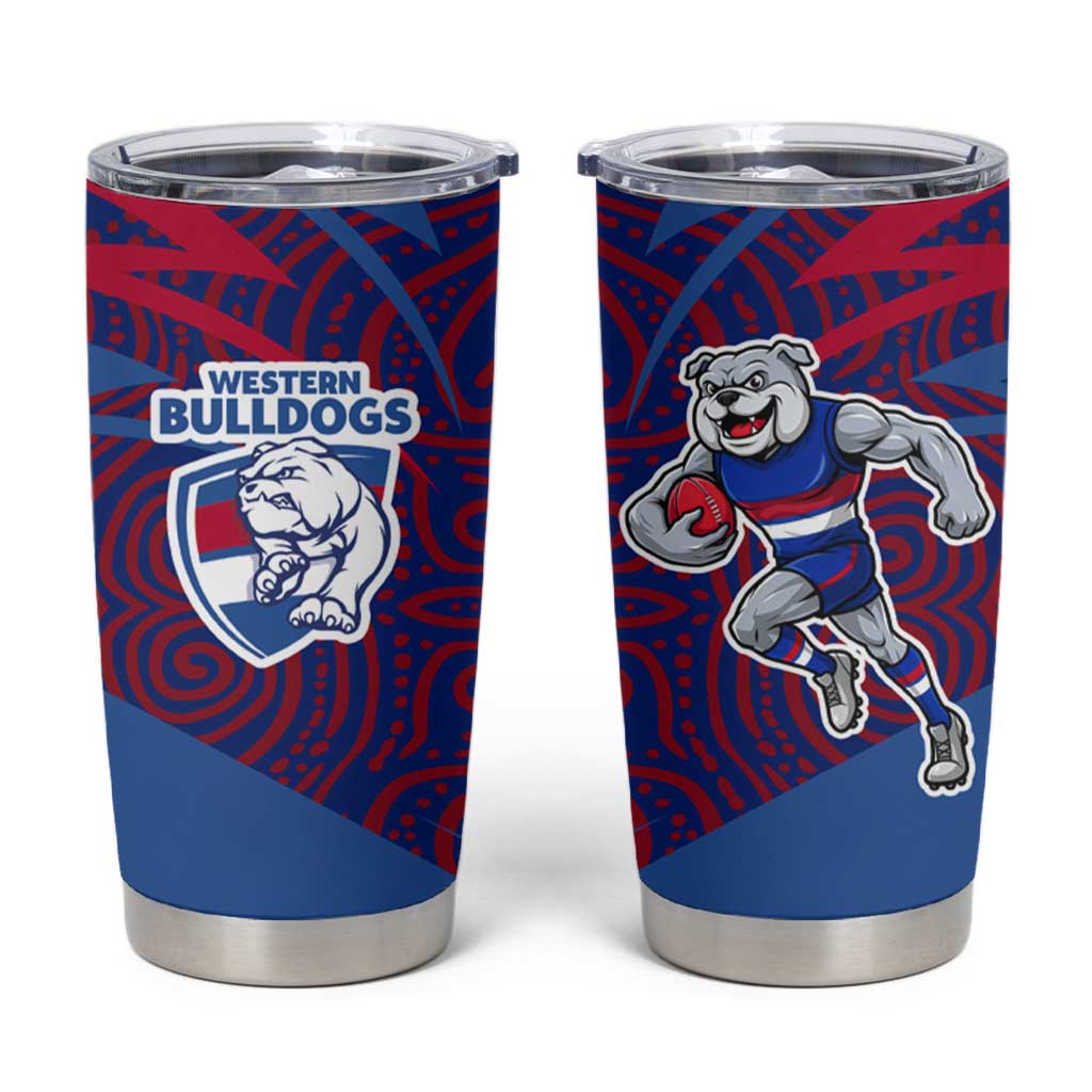 Western Bulldogs Australian Football Tumbler Cup Tough Bulldog Mascot Art With Indigenous Pattern Art