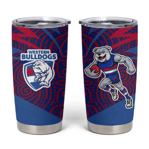 Western Bulldogs Australian Football Tumbler Cup Tough Bulldog Mascot Art With Indigenous Pattern Art
