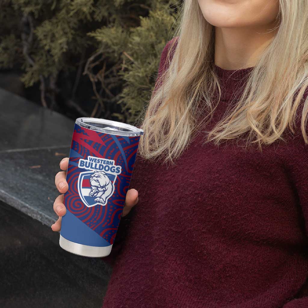 Western Bulldogs Australian Football Tumbler Cup Tough Bulldog Mascot Art With Indigenous Pattern Art