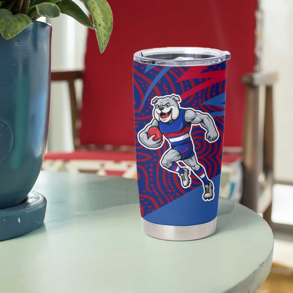 Western Bulldogs Australian Football Tumbler Cup Tough Bulldog Mascot Art With Indigenous Pattern Art