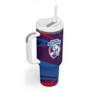 Western Bulldogs Australian Football Tumbler With Handle Tough Bulldog Mascot Art With Indigenous Pattern Art