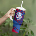 Western Bulldogs Australian Football Tumbler With Handle Tough Bulldog Mascot Art With Indigenous Pattern Art
