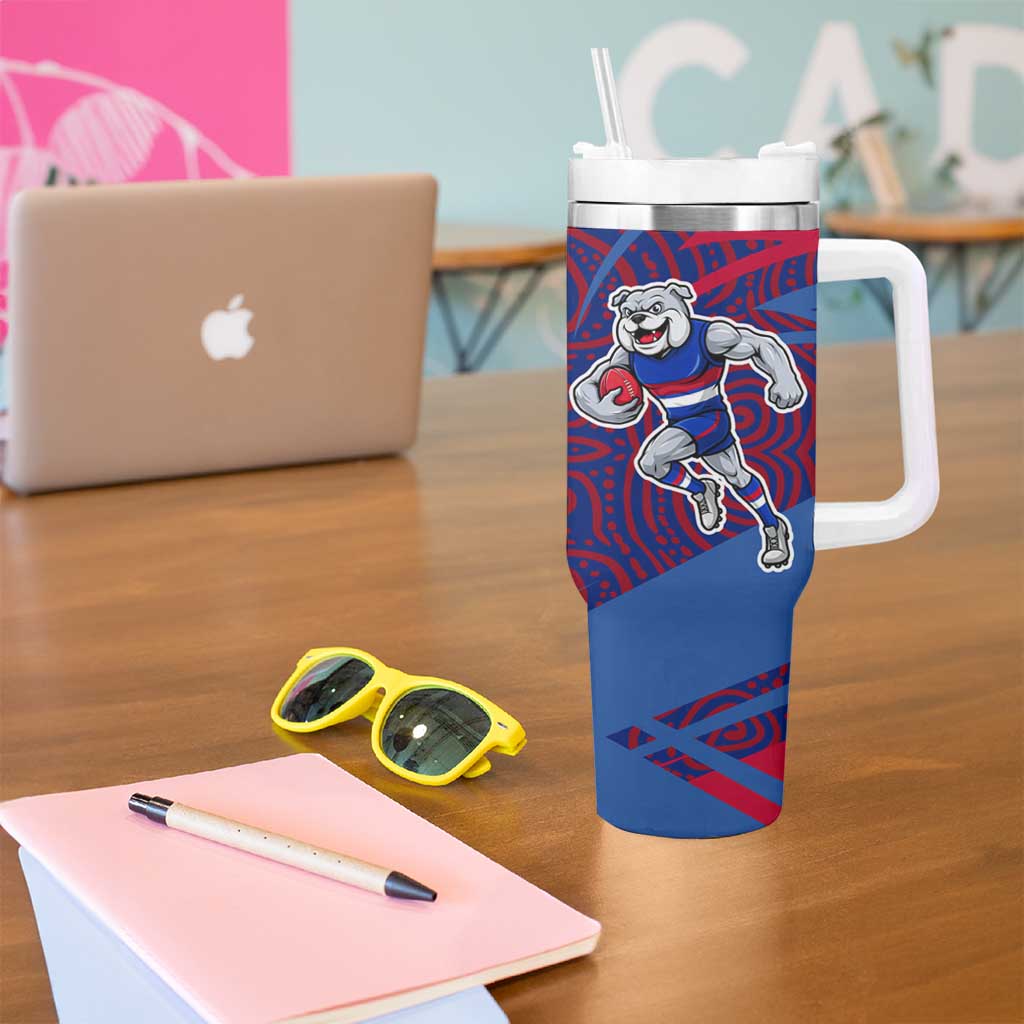 Western Bulldogs Australian Football Tumbler With Handle Tough Bulldog Mascot Art With Indigenous Pattern Art