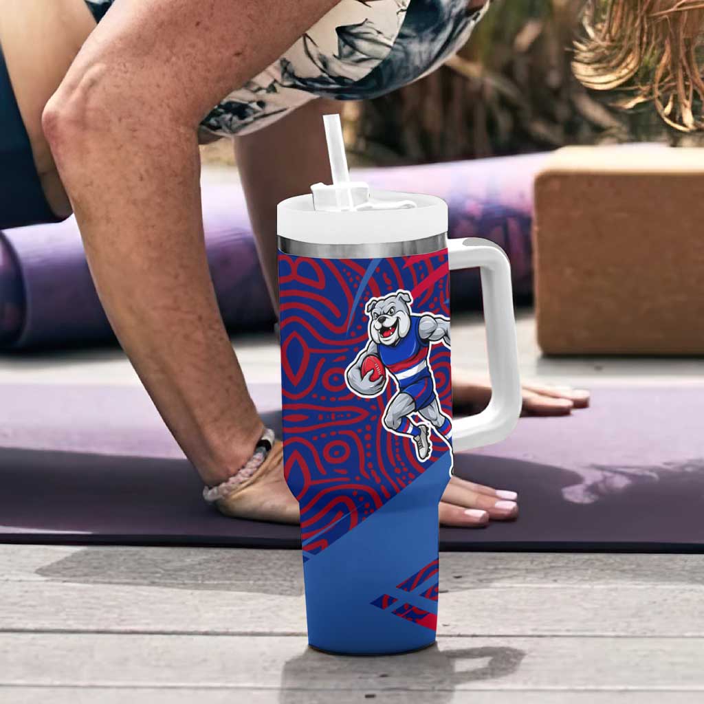 Western Bulldogs Australian Football Tumbler With Handle Tough Bulldog Mascot Art With Indigenous Pattern Art