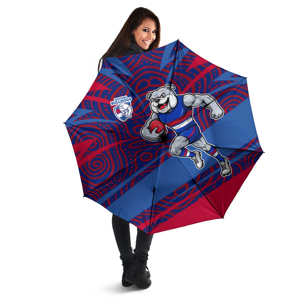 Western Bulldogs Australian Football Umbrella Tough Bulldog Mascot Art With Indigenous Pattern Art
