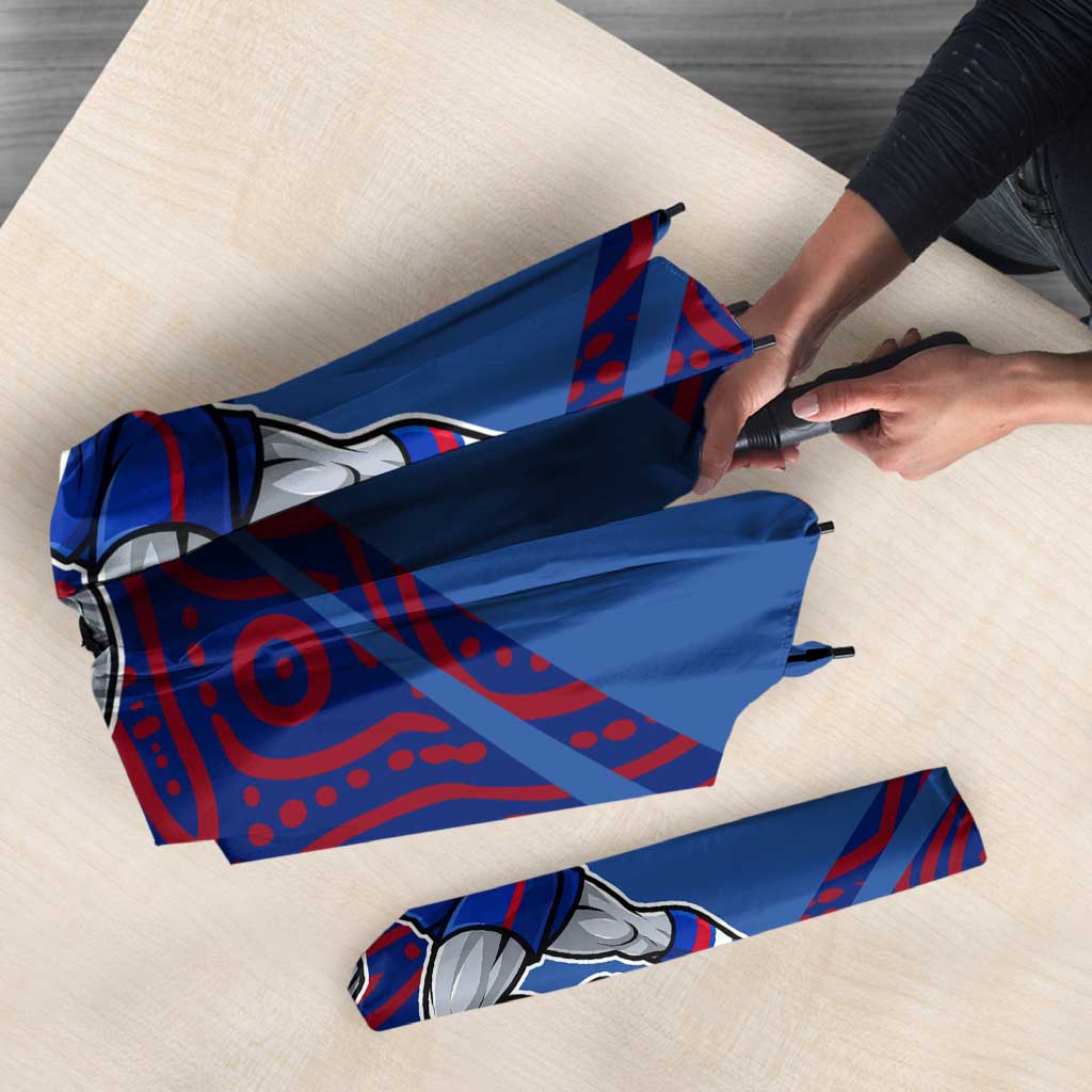 Western Bulldogs Australian Football Umbrella Tough Bulldog Mascot Art With Indigenous Pattern Art
