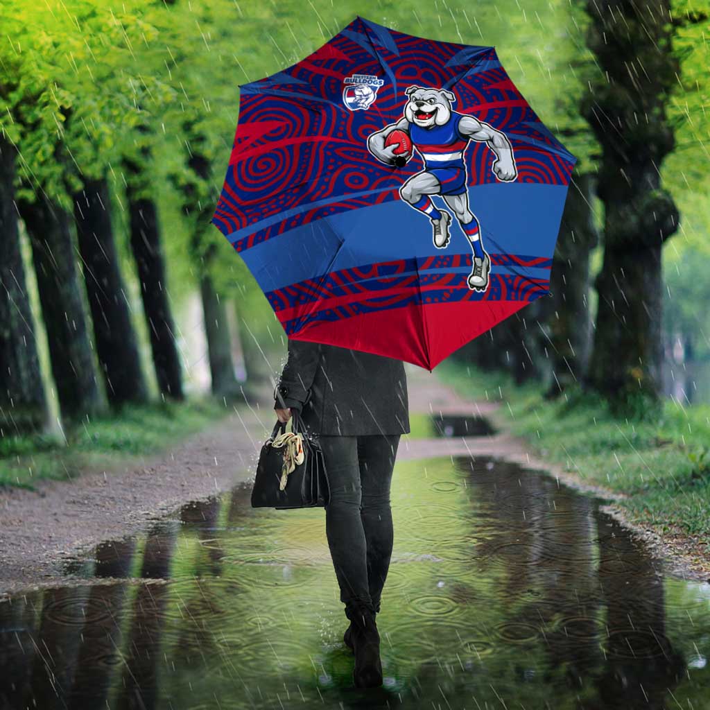 Western Bulldogs Australian Football Umbrella Tough Bulldog Mascot Art With Indigenous Pattern Art