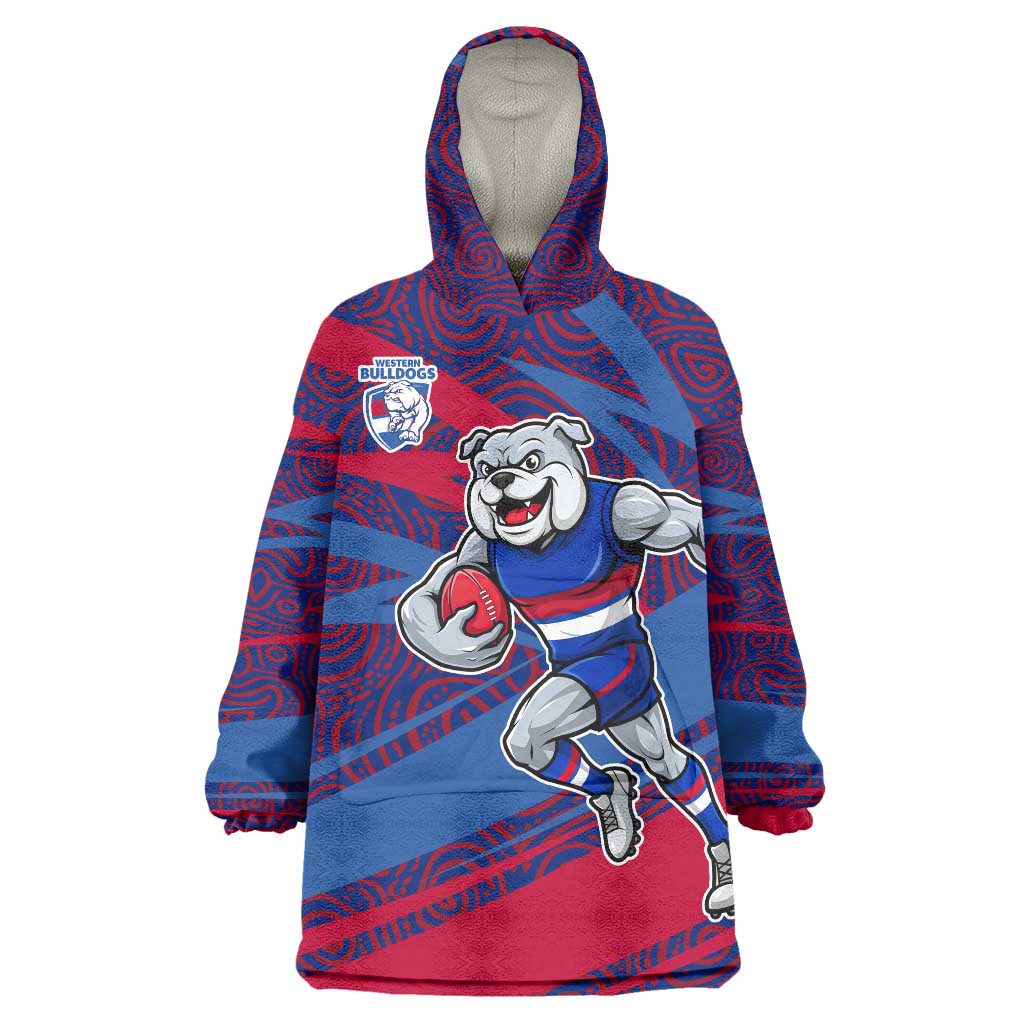 Western Bulldogs Australian Football Wearable Blanket Hoodie Tough Bulldog Mascot Art With Indigenous Pattern Art