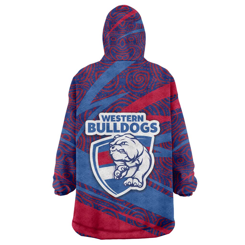 Western Bulldogs Australian Football Wearable Blanket Hoodie Tough Bulldog Mascot Art With Indigenous Pattern Art