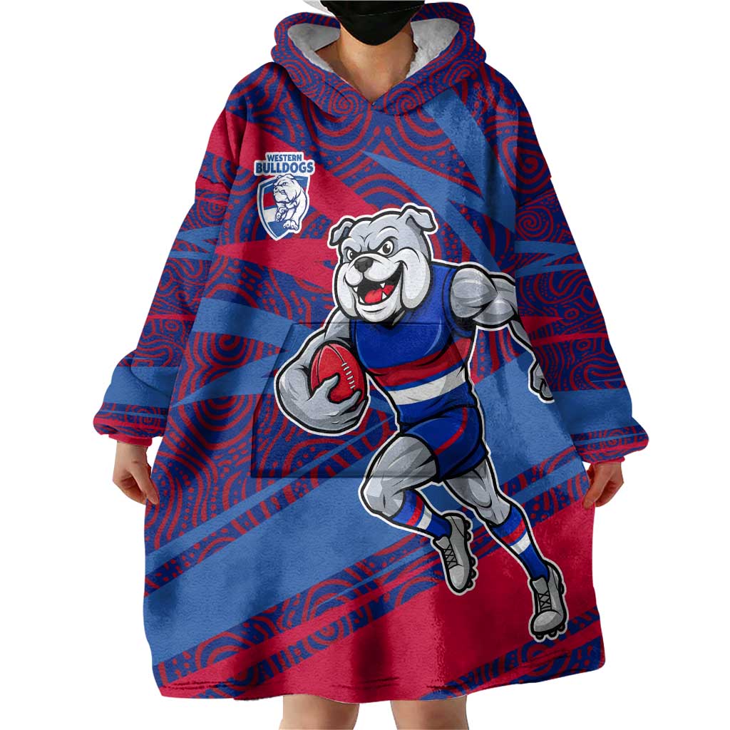 Western Bulldogs Australian Football Wearable Blanket Hoodie Tough Bulldog Mascot Art With Indigenous Pattern Art