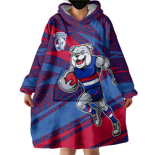 Western Bulldogs Australian Football Wearable Blanket Hoodie Tough Bulldog Mascot Art With Indigenous Pattern Art