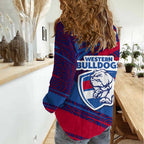 Western Bulldogs Australian Football Women Casual Shirt Tough Bulldog Mascot Art With Indigenous Pattern Art