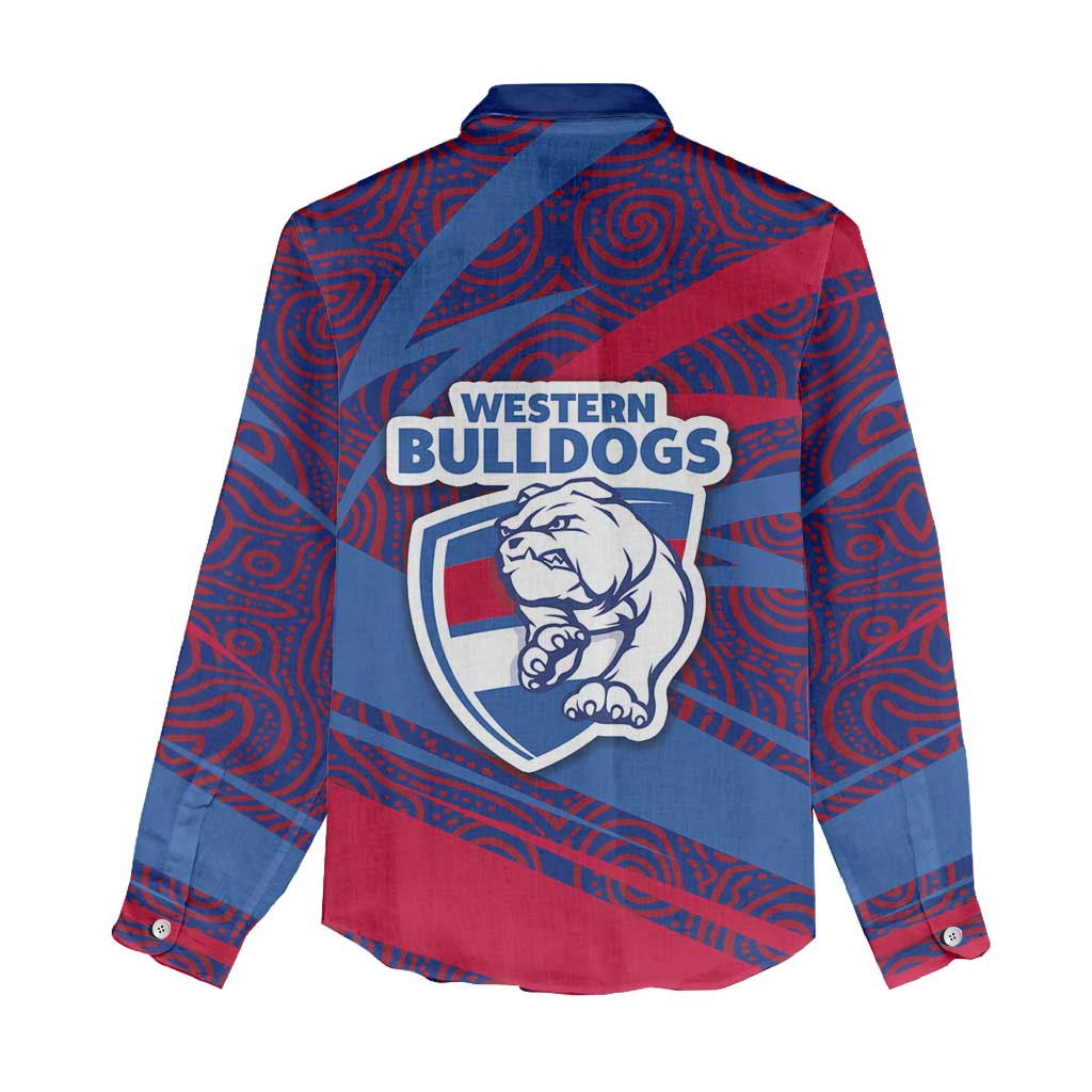 Western Bulldogs Australian Football Women Casual Shirt Tough Bulldog Mascot Art With Indigenous Pattern Art