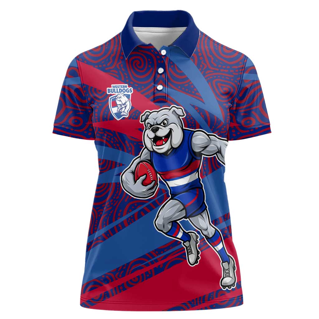 Western Bulldogs Australian Football Women Polo Shirt Tough Bulldog Mascot Art With Indigenous Pattern Art