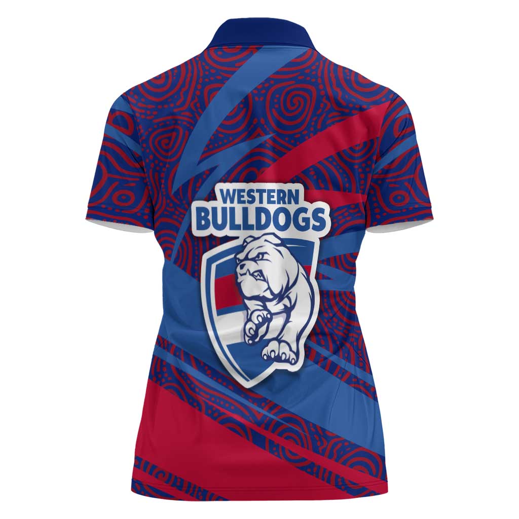 Western Bulldogs Australian Football Women Polo Shirt Tough Bulldog Mascot Art With Indigenous Pattern Art
