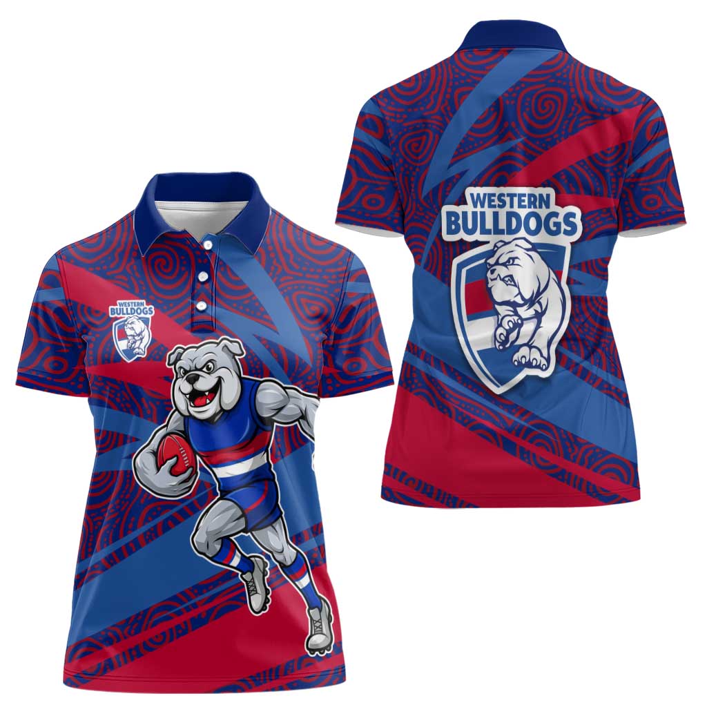 Western Bulldogs Australian Football Women Polo Shirt Tough Bulldog Mascot Art With Indigenous Pattern Art