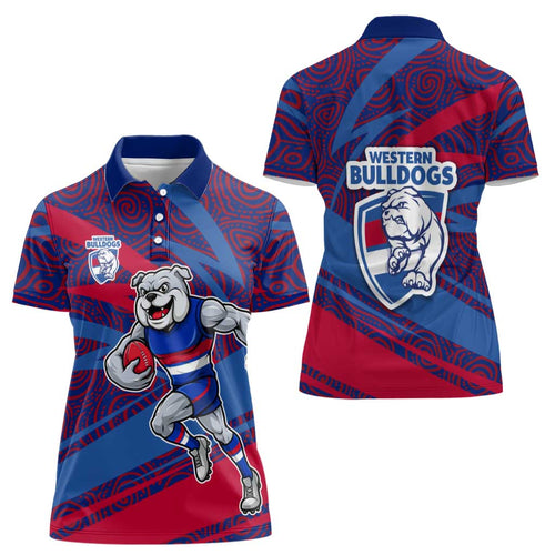 Western Bulldogs Australian Football Women Polo Shirt Tough Bulldog Mascot Art With Indigenous Pattern Art