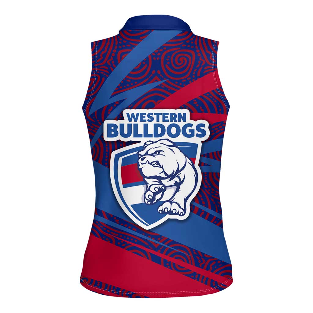 Western Bulldogs Australian Football Women Sleeveless Polo Shirt Tough Bulldog Mascot Art With Indigenous Pattern Art