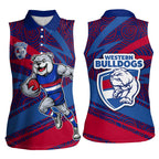 Western Bulldogs Australian Football Women Sleeveless Polo Shirt Tough Bulldog Mascot Art With Indigenous Pattern Art