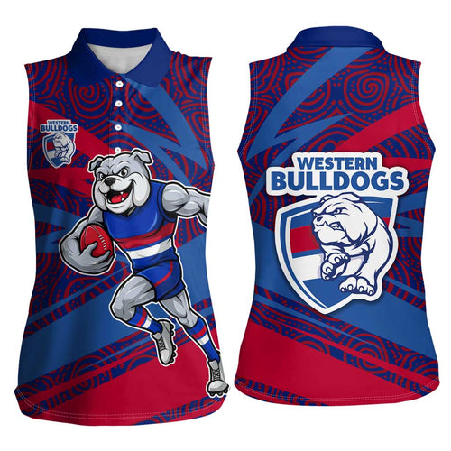 Western Bulldogs Australian Football Women Sleeveless Polo Shirt Tough Bulldog Mascot Art With Indigenous Pattern Art