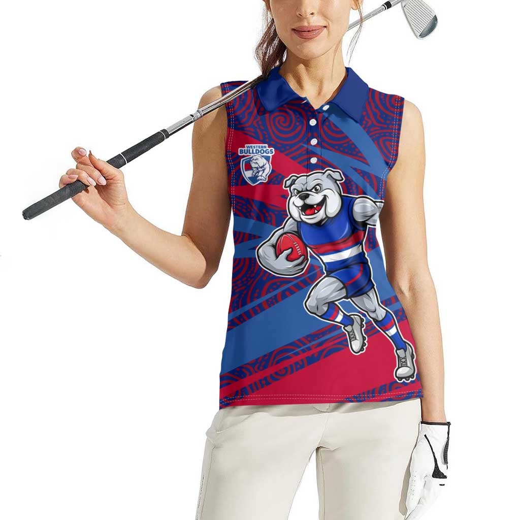 Western Bulldogs Australian Football Women Sleeveless Polo Shirt Tough Bulldog Mascot Art With Indigenous Pattern Art