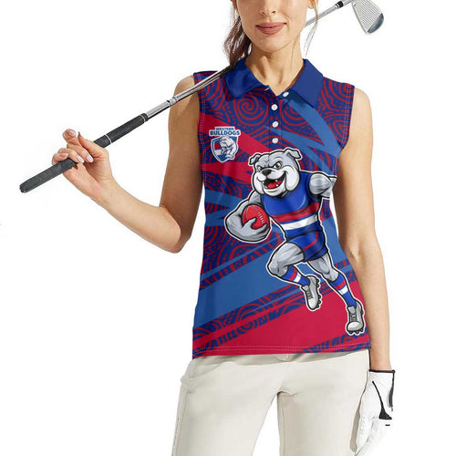 Western Bulldogs Australian Football Women Sleeveless Polo Shirt Tough Bulldog Mascot Art With Indigenous Pattern Art