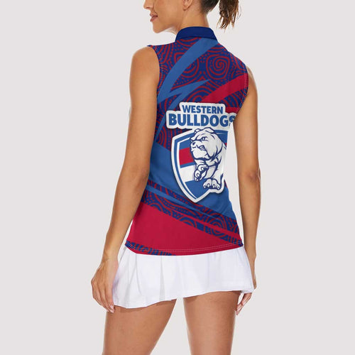 Western Bulldogs Australian Football Women Sleeveless Polo Shirt Tough Bulldog Mascot Art With Indigenous Pattern Art