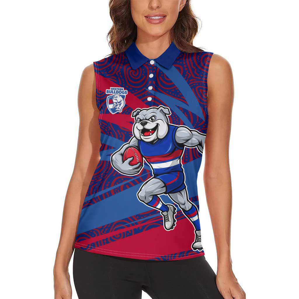 Western Bulldogs Australian Football Women Sleeveless Polo Shirt Tough Bulldog Mascot Art With Indigenous Pattern Art