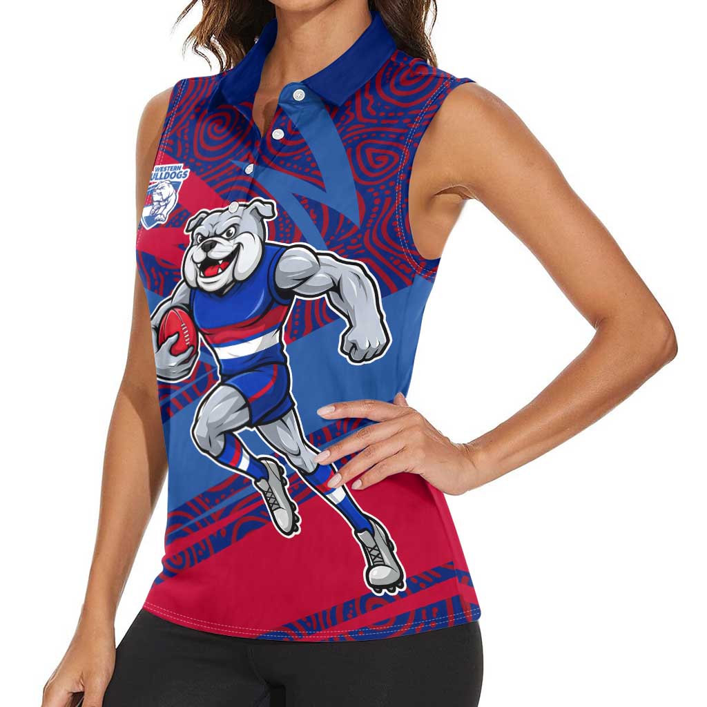 Western Bulldogs Australian Football Women Sleeveless Polo Shirt Tough Bulldog Mascot Art With Indigenous Pattern Art