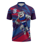 Western Bulldogs Australian Football Zipper Polo Shirt Tough Bulldog Mascot Art With Indigenous Pattern Art