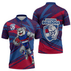 Western Bulldogs Australian Football Zipper Polo Shirt Tough Bulldog Mascot Art With Indigenous Pattern Art