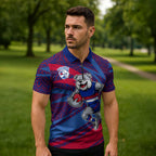Western Bulldogs Australian Football Zipper Polo Shirt Tough Bulldog Mascot Art With Indigenous Pattern Art
