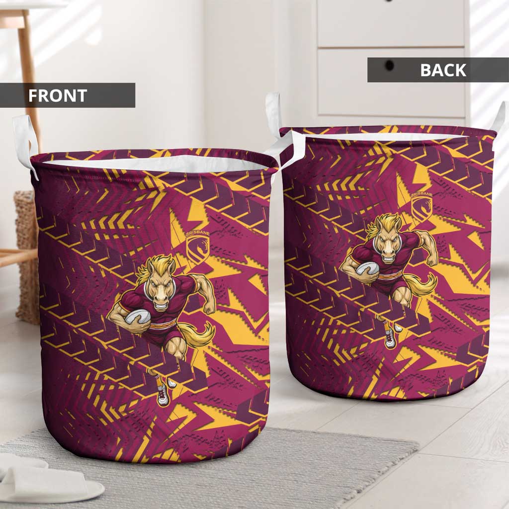 Brisbane Broncos Rugby Laundry Basket Fierce Mascot Geometric Tribal Art