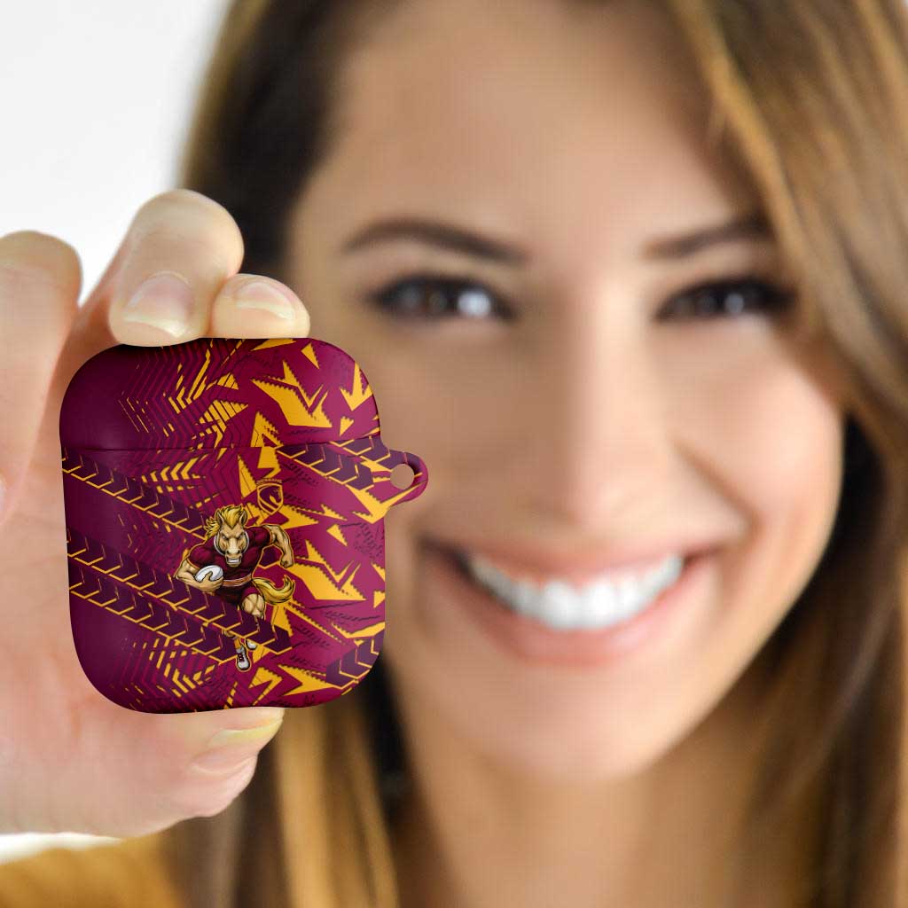 Brisbane Broncos Rugby AirPods Case Fierce Mascot Geometric Tribal Art