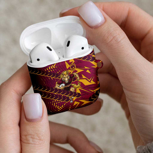 Brisbane Broncos Rugby AirPods Case Fierce Mascot Geometric Tribal Art