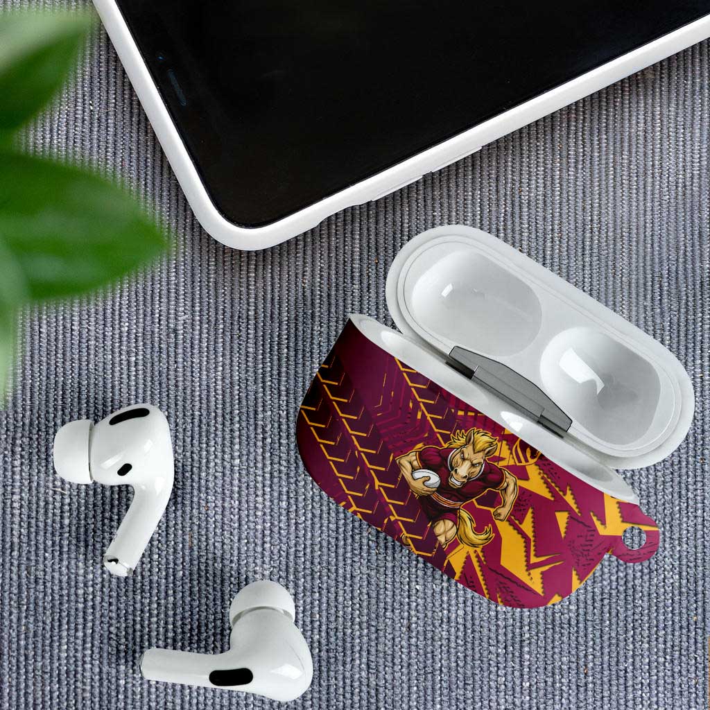 Brisbane Broncos Rugby AirPods Case Fierce Mascot Geometric Tribal Art