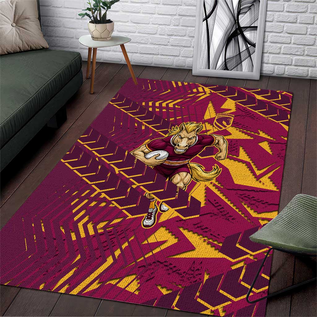 Brisbane Broncos Rugby Area Rug Fierce Mascot Geometric Tribal Art