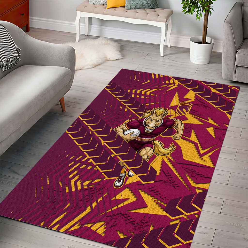 Brisbane Broncos Rugby Area Rug Fierce Mascot Geometric Tribal Art