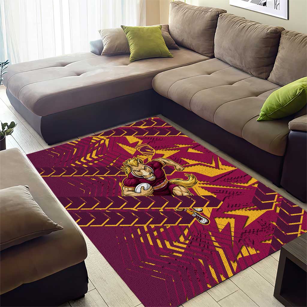 Brisbane Broncos Rugby Area Rug Fierce Mascot Geometric Tribal Art