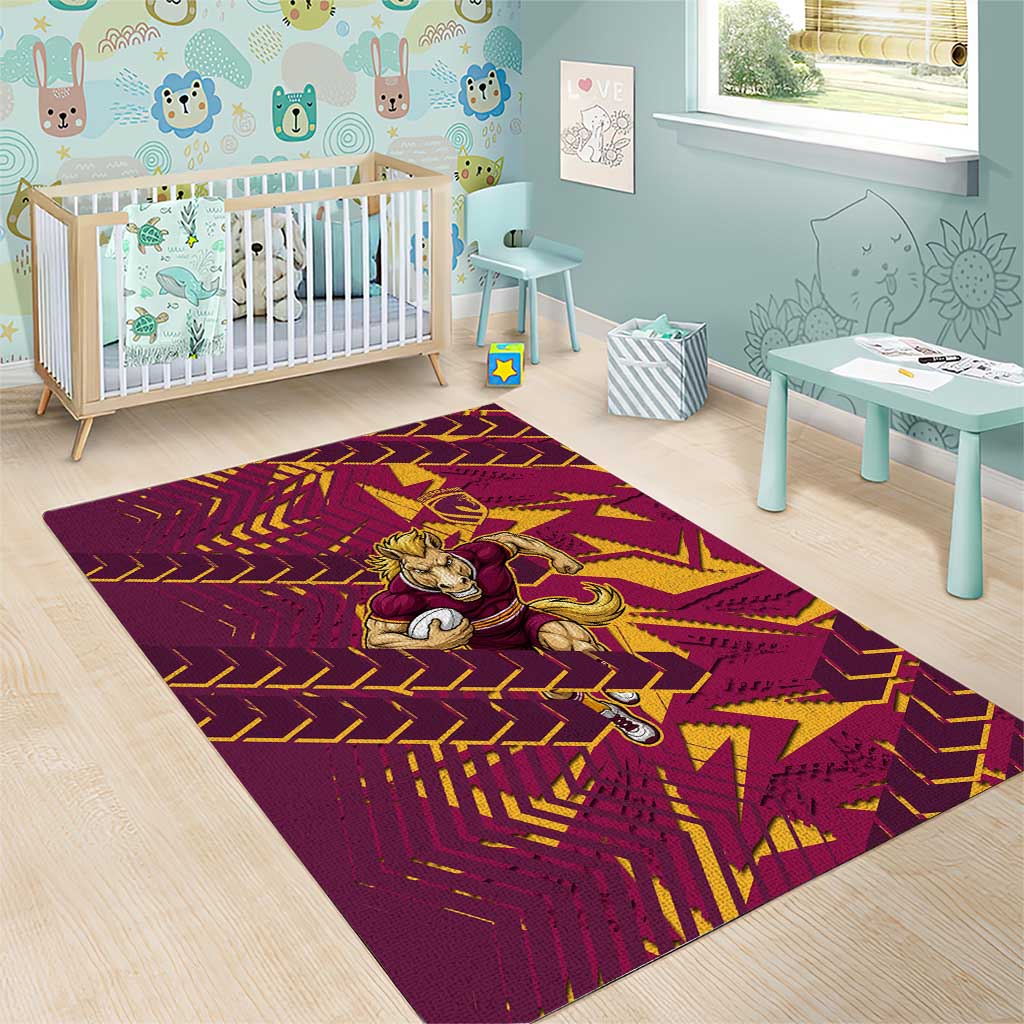Brisbane Broncos Rugby Area Rug Fierce Mascot Geometric Tribal Art