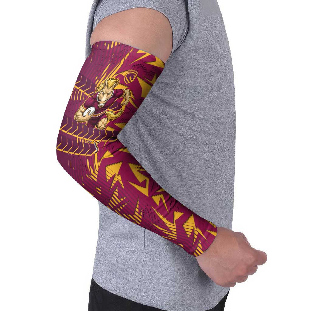 Brisbane Broncos Rugby Arm Sleeves Fierce Mascot Geometric Tribal Art
