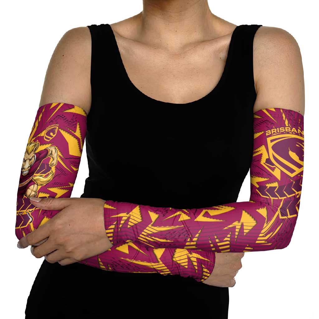 Brisbane Broncos Rugby Arm Sleeves Fierce Mascot Geometric Tribal Art