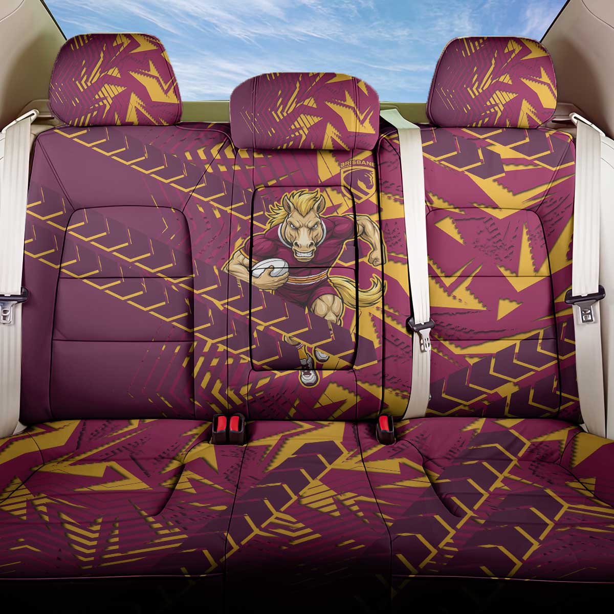 Brisbane Broncos Rugby Back Car Seat Cover Fierce Mascot Geometric Tribal Art