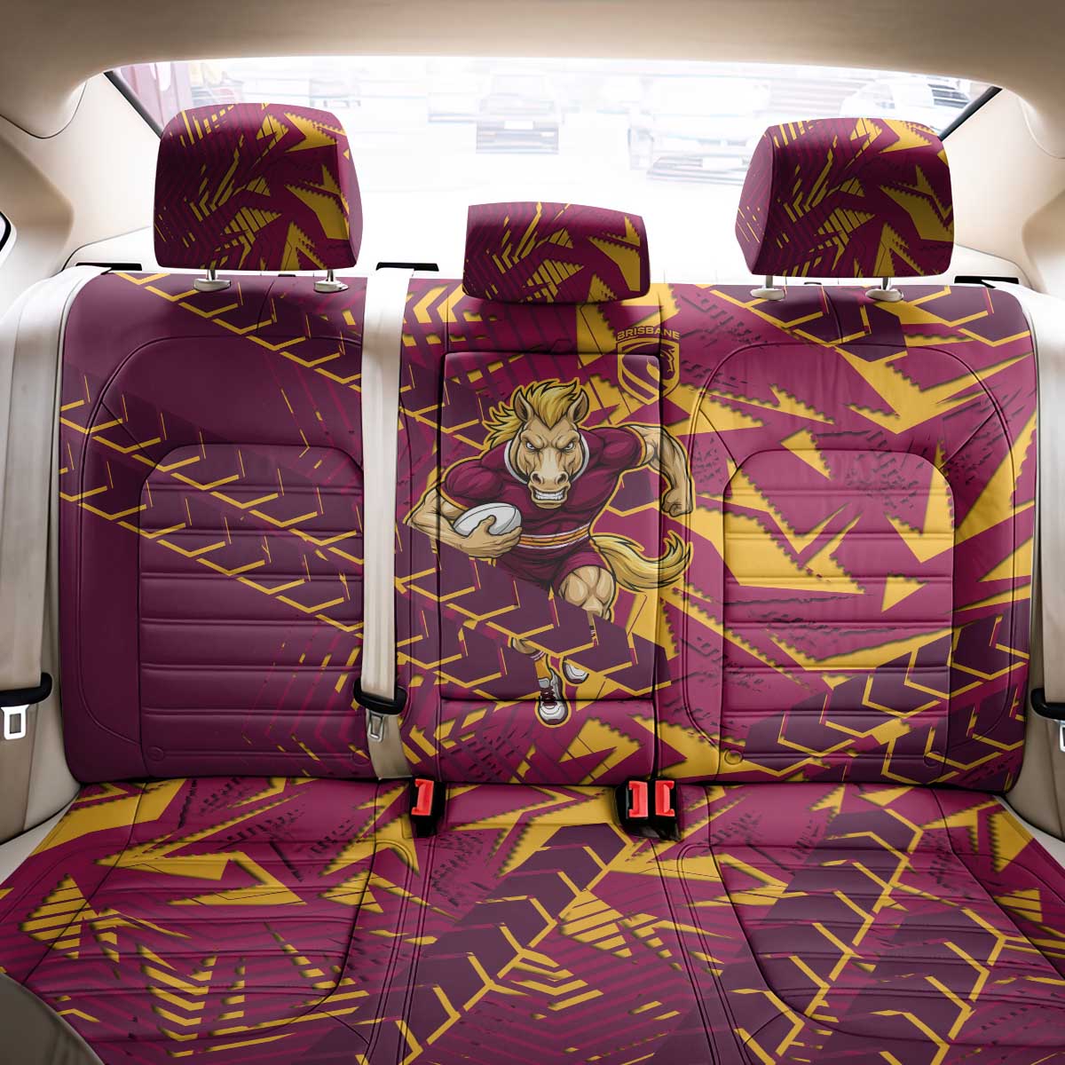 Brisbane Broncos Rugby Back Car Seat Cover Fierce Mascot Geometric Tribal Art