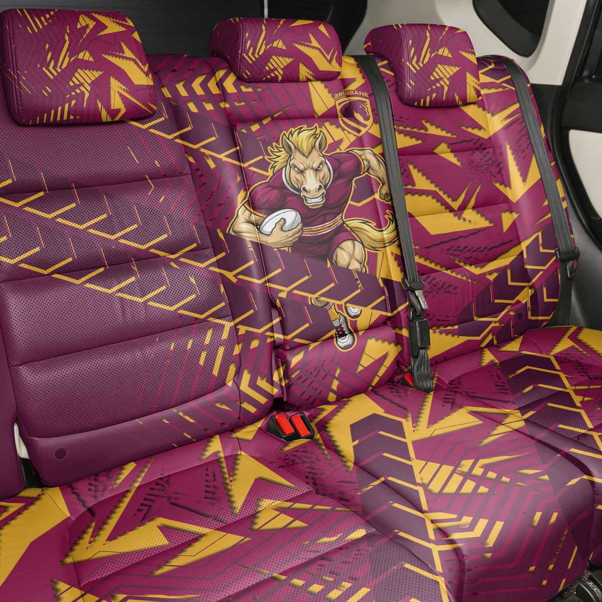 Brisbane Broncos Rugby Back Car Seat Cover Fierce Mascot Geometric Tribal Art
