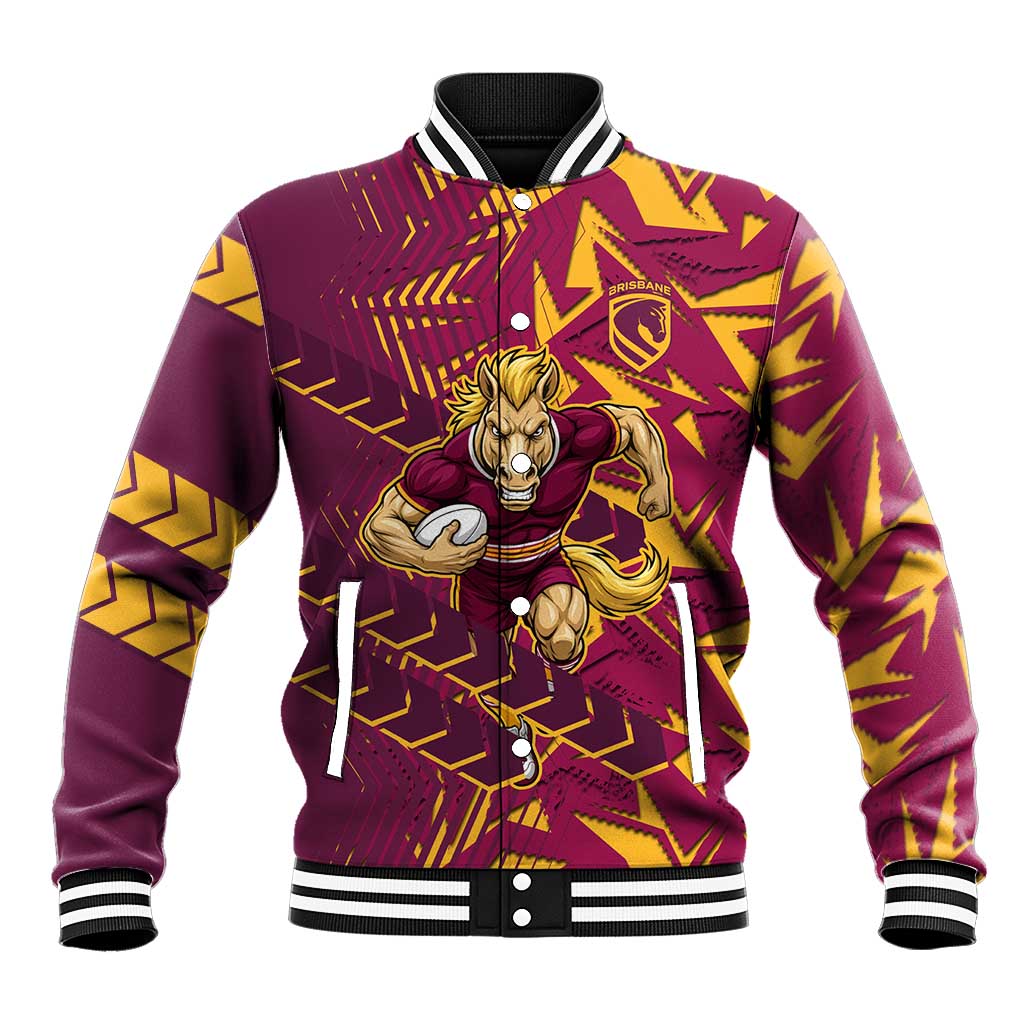 Brisbane Broncos Rugby Baseball Jacket Fierce Mascot Geometric Tribal Art
