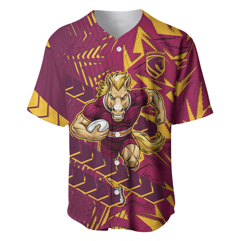 Brisbane Broncos Rugby Baseball Jersey Fierce Mascot Geometric Tribal Art