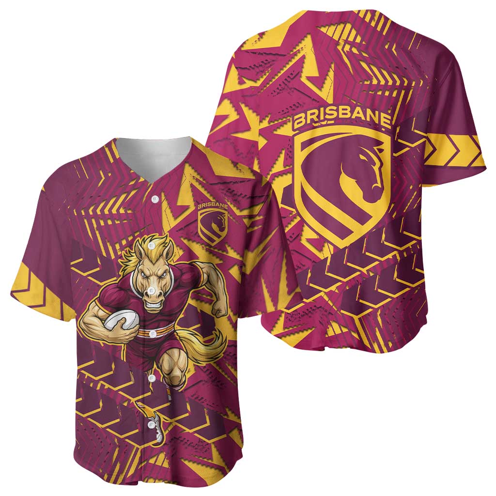 Brisbane Broncos Rugby Baseball Jersey Fierce Mascot Geometric Tribal Art