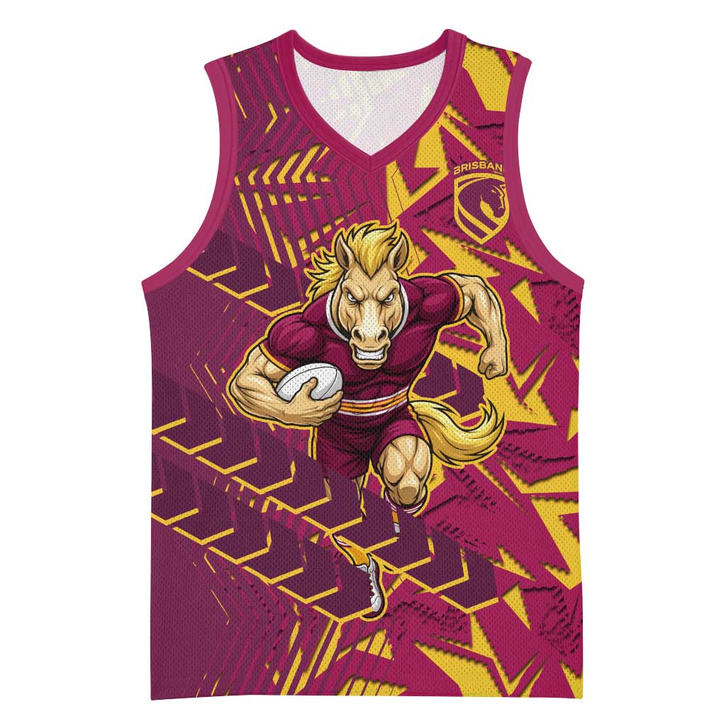 Brisbane Broncos Rugby Basketball Jersey Fierce Mascot Geometric Tribal Art